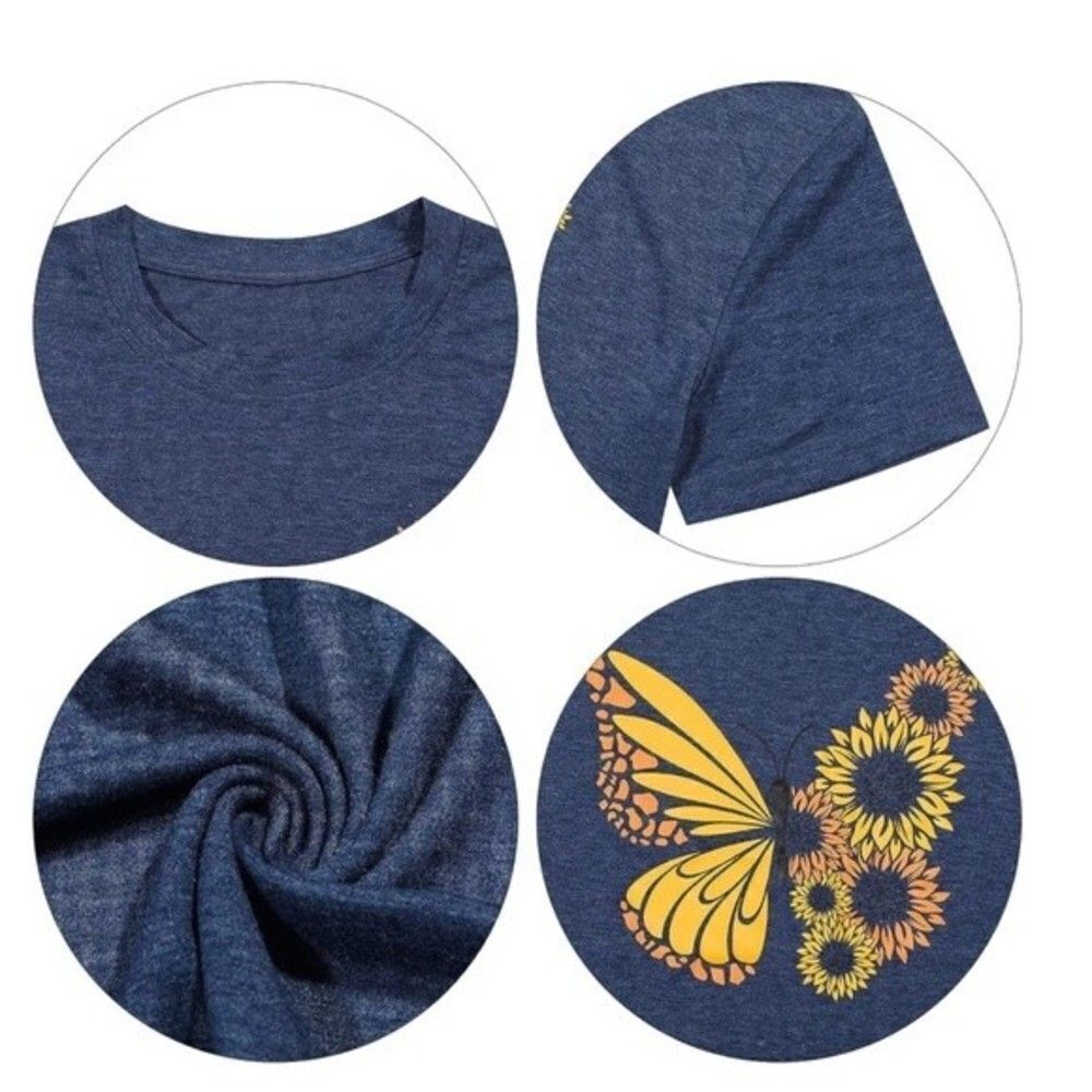 Women’s Fall Hello Sunshine butterfly Shirt Daisy Heart Shirts Casual Tee M. - Picture 3 of 7